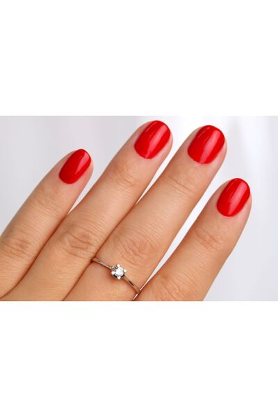 Tuğrul Kuyumculuk JTR Sertifikalı Beyaz Altın Pırlanta Tektaş Yüzük (0.14 Ct Doğal Taş)
