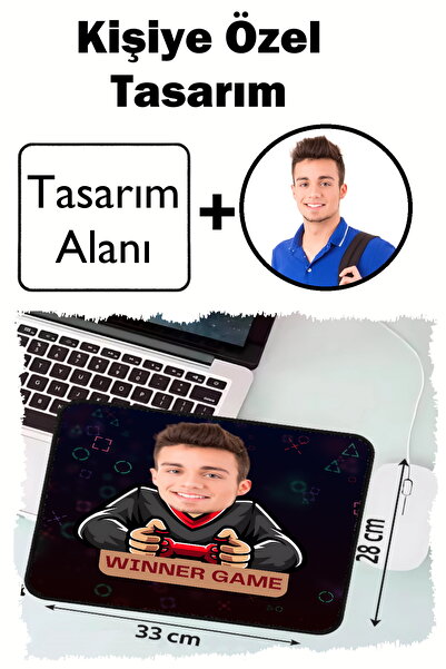 Hediye Deposu Kişiye Özel Winner Game Tasarımlı 33x28 Cm Mousepad Kaymaz Taba...
