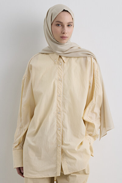 FENZA SCARF ŞAL DE BUMBAC DE CULOARE BEJ PARIS SILK