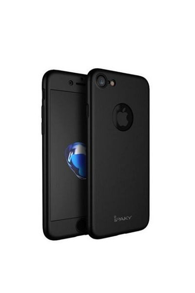 OEM Carcasă Apple iPhone 8, FullBody iPaky Neagră, acoperire completă la 360 de grade cu folie de protecție din sticlă gratuită