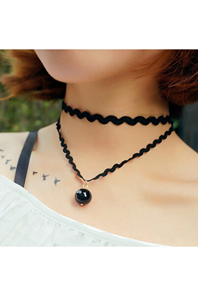 OEM Coliere tip choker cu mărgele negre - Black Delux