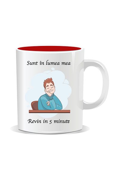OEM Personalized mug with funny message, I'm in my own world. I'll be back in 5 minutes - Red interior