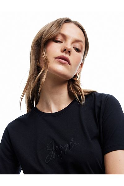 Koton Tricou de bază pentru femei, din bumbac, cu mânecă scurtă, cu decolteu, sezon nou