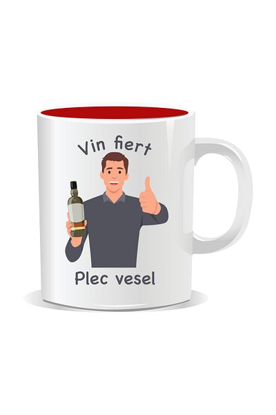 OEM Personalized mug with funny message, Mulled wine, I leave cheerfully - Red interior