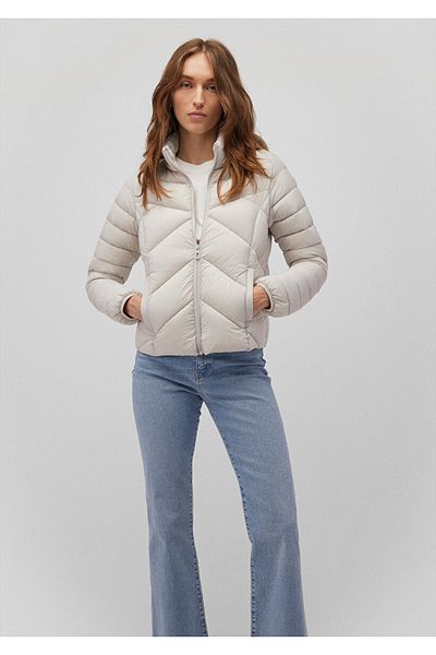 Mavi Stand Collar Beige Puffer Coat