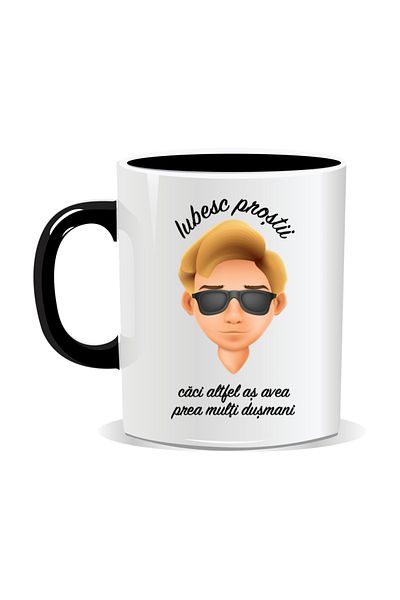 OEM Cana personalizata cu mesaj amuzant, Iubesc prostii - Interior negru