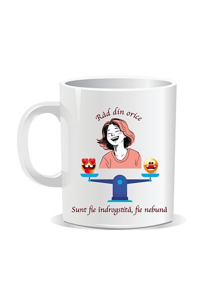 OEM Personalized mug with funny message, I laugh at everything. I'm either in love or crazy - White interior