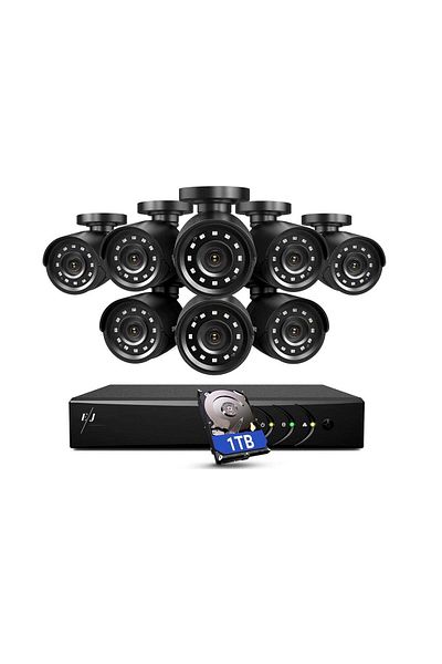 Spionescu Complete surveillance system with 8 outdoor cameras, E200, AI facial detection, FulHD resolution