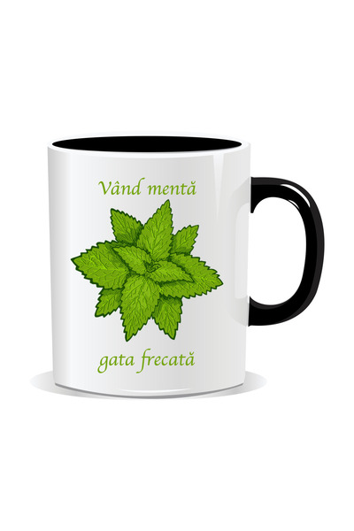 OEM Cana personalizata cu mesaj amuzant, Vand menta gata frecata - Interior negru