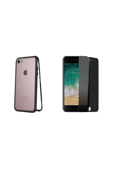 Privacy Apple iPhone 7 Magnetic Case with Tempered Glass Back and Privacy Screen Protector, Perfect Fit