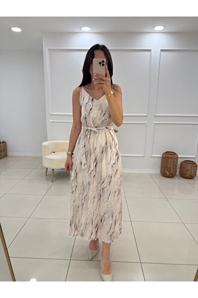 Butik İp Askılı Desenli Elbise