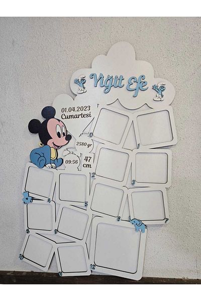 Evsay My First Year Photo Memory Frame - Decorative Baby Room 12 Month Picture Memory Frame Blue