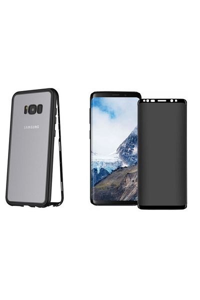 Privacy Samsung Galaxy S8 Plus Magnetic Case with Tempered Glass Back and Privacy Screen Protector, Perfect