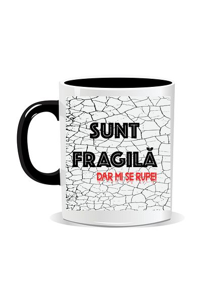OEM Personalized mug with funny message, I'm fragile but it breaks - Black interior