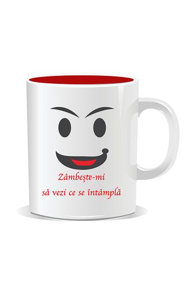 OEM Personalized mug with funny message, Smile at me and see what happens - Red interior