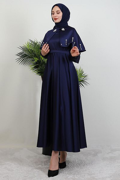 GİYZAMİLA Nira Hijab Evening Dress Navy Blue