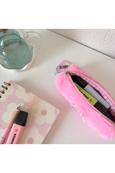 PİNKUE Baby Pink İnce Peluş Kalemlik/ Pembe peluş/ Tüylü