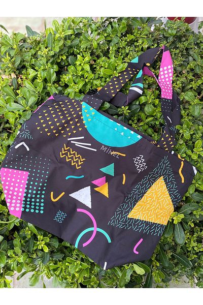 Minel Women's Black Green Digital Printed Beach Bag Ç-031