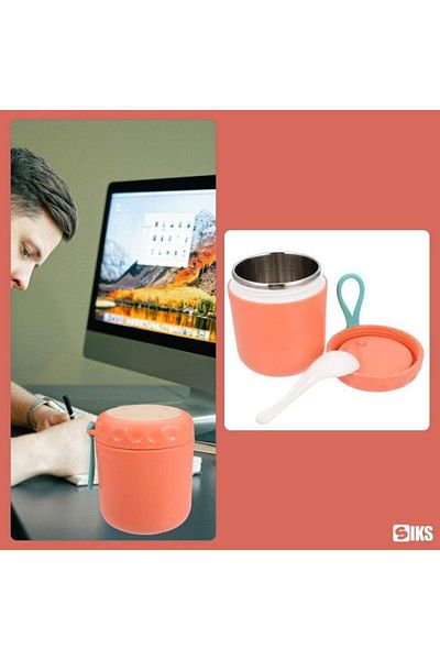 SIKS Thermal Casserole For Soup, Spoon Included, Stainless Steel, 430 Ml, Mini Thermos For Lunch