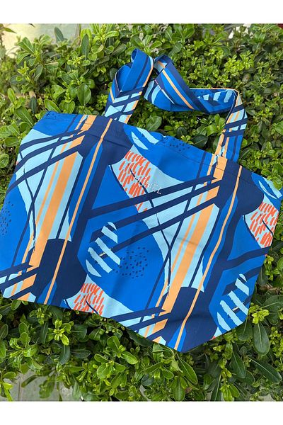 Minel Women's Navy Blue Digital Printed Beach Bag Ç-016