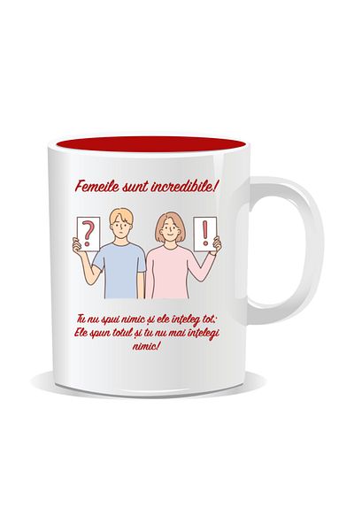 OEM Personalized mug with funny message, Women are incredible - Red interior