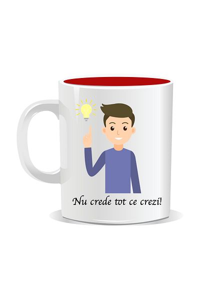 OEM Personalized mug with funny message, Don't believe everything you think - Red interior