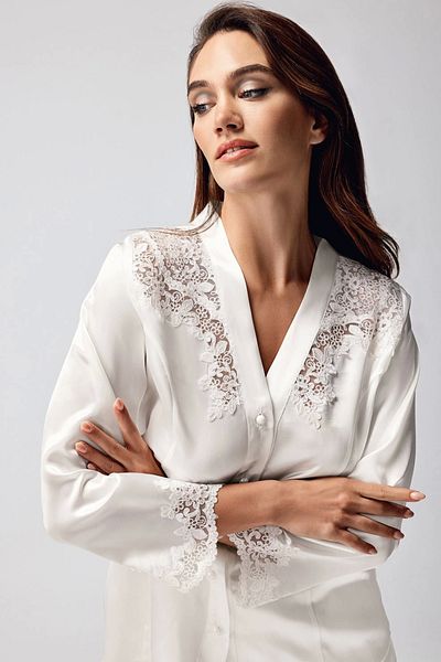 Kocabey 9950-Pt Satin Lace Detail Pajama Set
