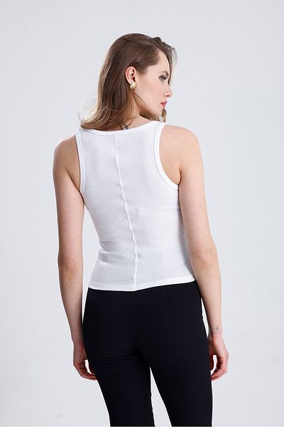 ÖZGESTORE Women's Ribbed Look Thick Strap Basic White Undershirt
