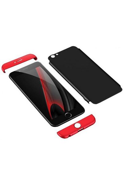 OEM Carcasă Apple iPhone SE2, FullBody 360° 3 în 1, negru-roșu