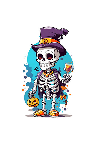 INOVATIX Set de 8 piese, autocolant schelet cu papuci și joben de Halloween, INOVATIX®. 6 cm