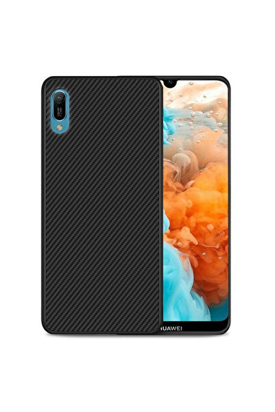 BLACK Husă pentru Huawei Y6 2019, potrivire perfectă, cu inserții din carbon,...