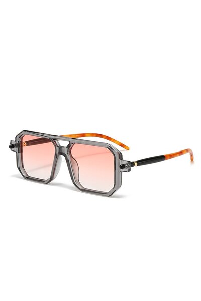 Tessero - Ochelari de soare premium, dreptunghiulari, detalii metalice, design bicolor, lentilă roz, unisex, UV400
