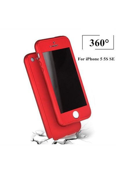 OEM Carcasă Apple iPhone 5/5S/SE, Full Body, roșie, acoperire completă la 360 de grade cu folie de protecție din sticlă gratuită