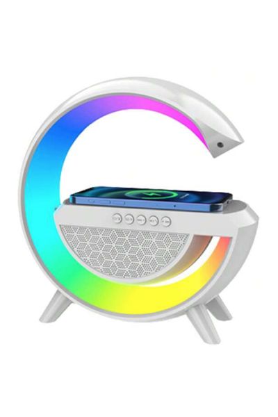 OEM 3-in-1 multifunctional speaker, RGB LED light, wireless phone charger, radio, 225*82*230mm, white