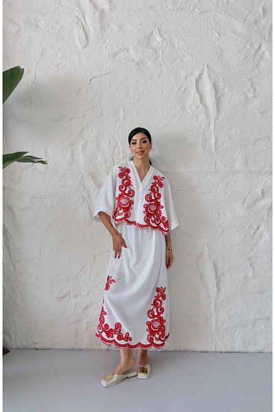 TİENDEROPA Embroidered Women's Shirt Skirt Set