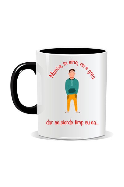 OEM Personalized mug with funny message, Work isn't hard but it wastes time - Black interior