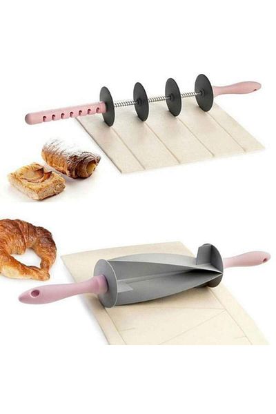SIKS ® Dough Rolling Pin And Extendable Dough Cutter Set, 4 Cutting Rollers, Pink/grey