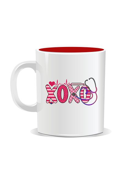 OEM Personalized mug for nurses, XOXO - Red interior
