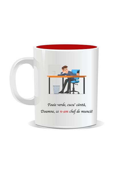OEM Personalized mug with funny message, Green leaf cuckoo sings - Red interior