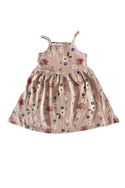 BY-GRİ By-Grey Flower Patterned Girl's Summer Dress with Straps