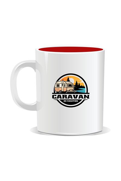 OEM Personalized mug with messages for campers, Caravan on vacation - Red interior