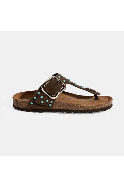 Desa Women's Brown Adjustable Buckle Flip Flops