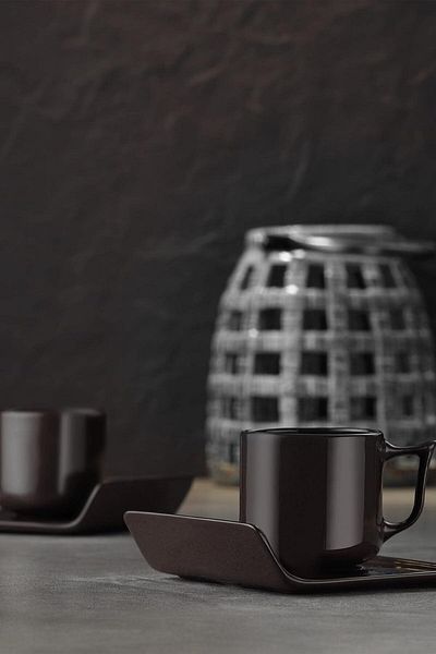 STOREMAX Ntwork Porcelain Despina 4 Piece Coffee Set for 2 People Black Art 1087243