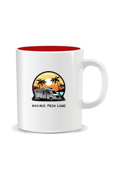 OEM Personalized mug with messages for campers, Hai-Hui around the world - Red interior