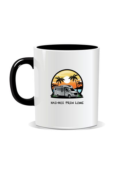 OEM Personalized mug with messages for campers, Hai-Hui around the world - Black interior