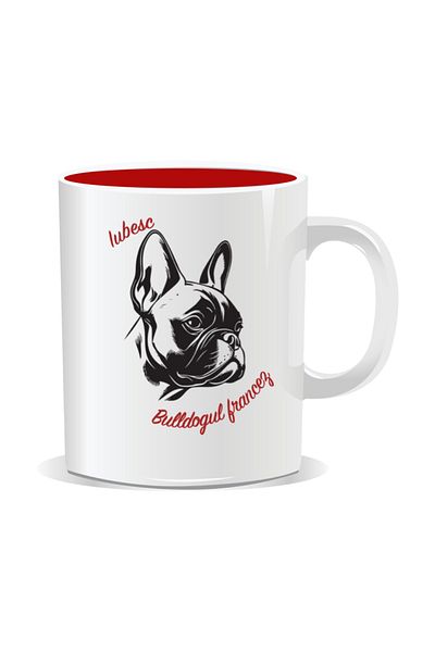 OEM Personalized mug with messages for dog lovers, I love French bulldog - Red interior