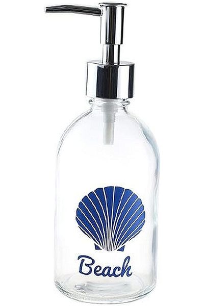 MCreative Glass Liquid Soap Dispenser, Beach Text 6x6x10cm 250ml