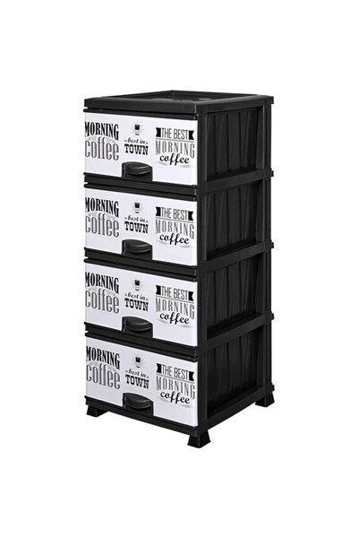 LeesHome Büyük Boy Baskı Yazılı Siyan Kapaklı 4 Plastik 4 Çekmeceli Komidin S...