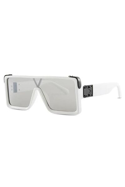 Tessero Shield Square Oversize Sunglasses, Unisex, UV400 Protection, Single Lens Model, White