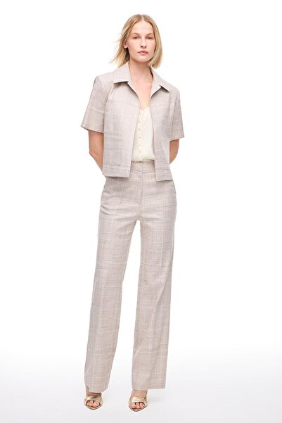 Perspective Beige Diones Regular Fit High Waist Trousers